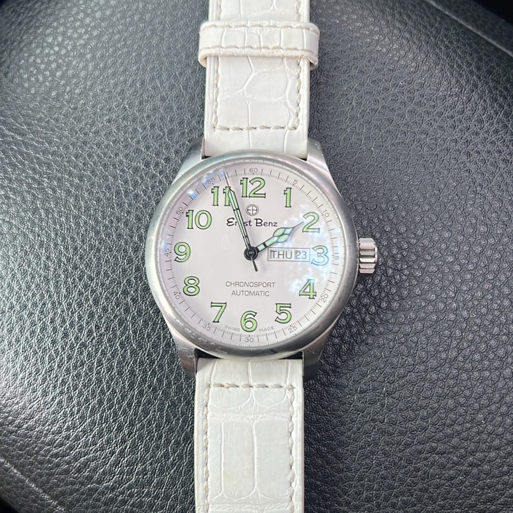 Ernst Benz CHRONOSPORT automatic Swiss made watch white Louisiana Alligator band
